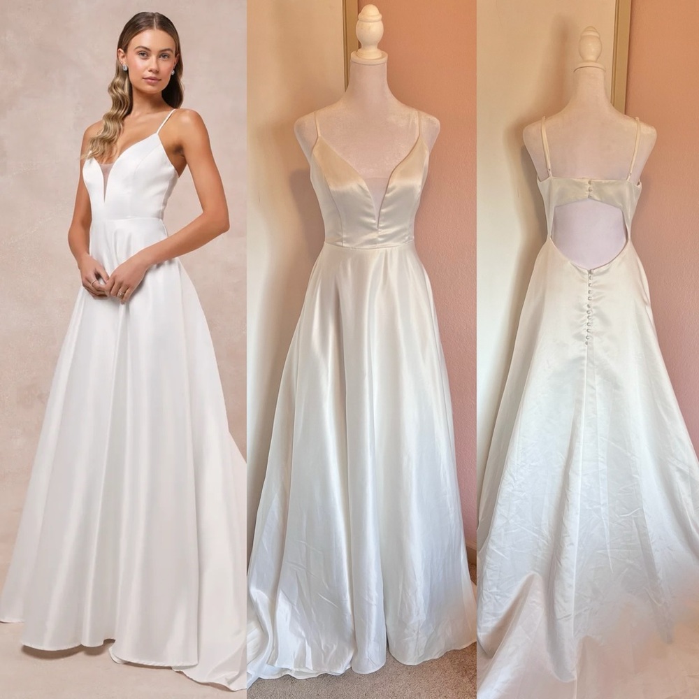 Lulus Weddings Exceptional Passion White Satin Cutout Dress w/ Pockets